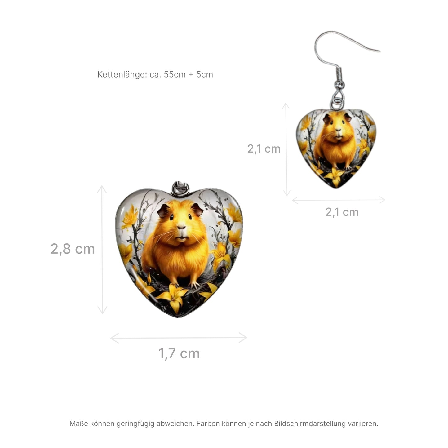 Herzmoment – 🐹💛 Meerschweinchen Schmuckset – Herz-Halskette & Ohrringe im harmonischen Design | Luxusschweine