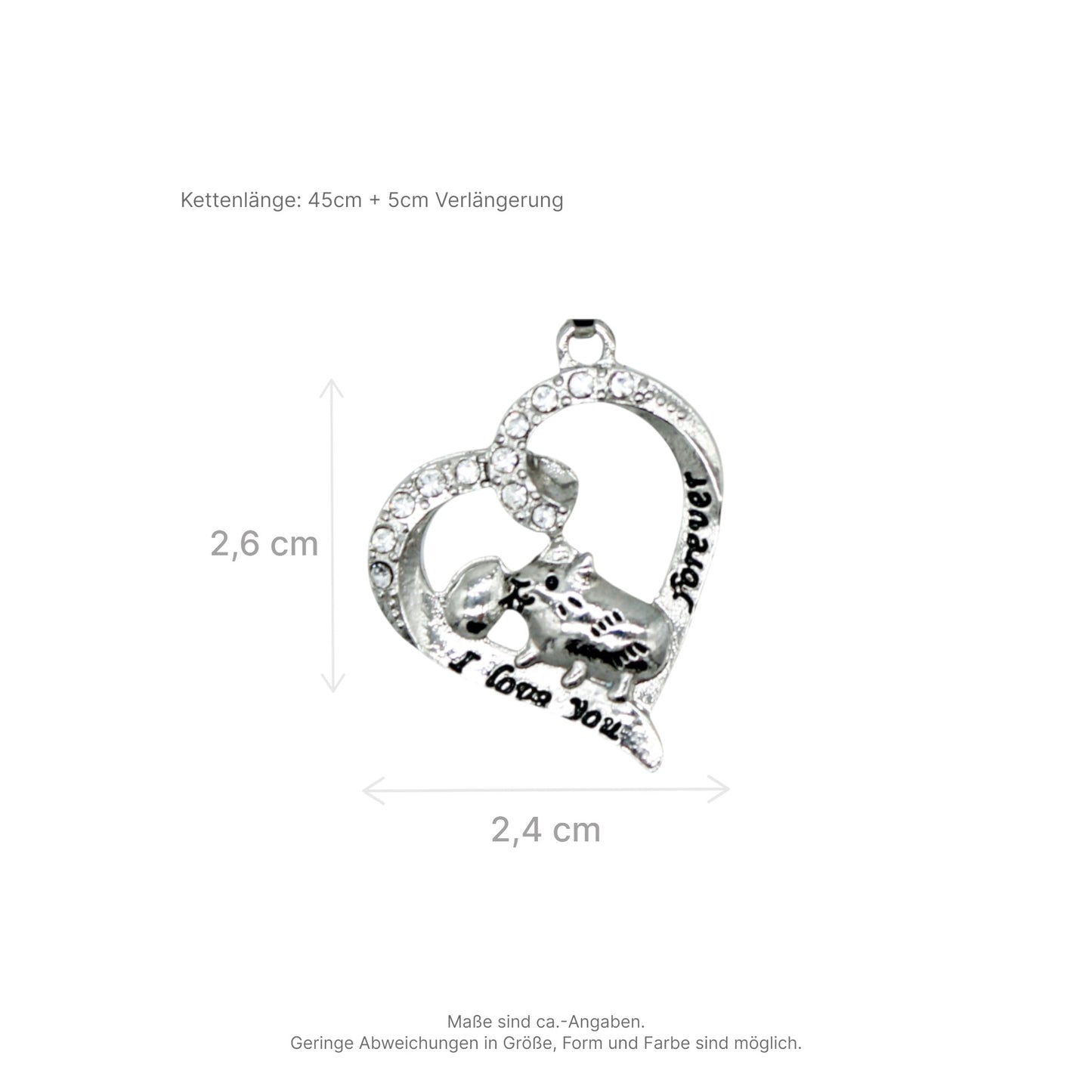 Herzmoment – 💖 Herz-Meerschweinchen Halskette „I love you forever“ – Silberfarben | Luxusschweine