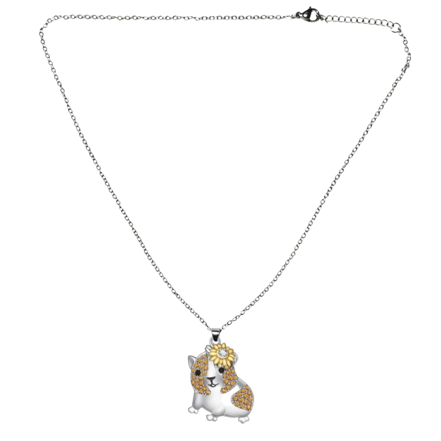 Blütenglück – 🌼Meerschweinchen-Halskette mit Blume – feine, leichte Kette (Silberfarben) | Luxusschweine