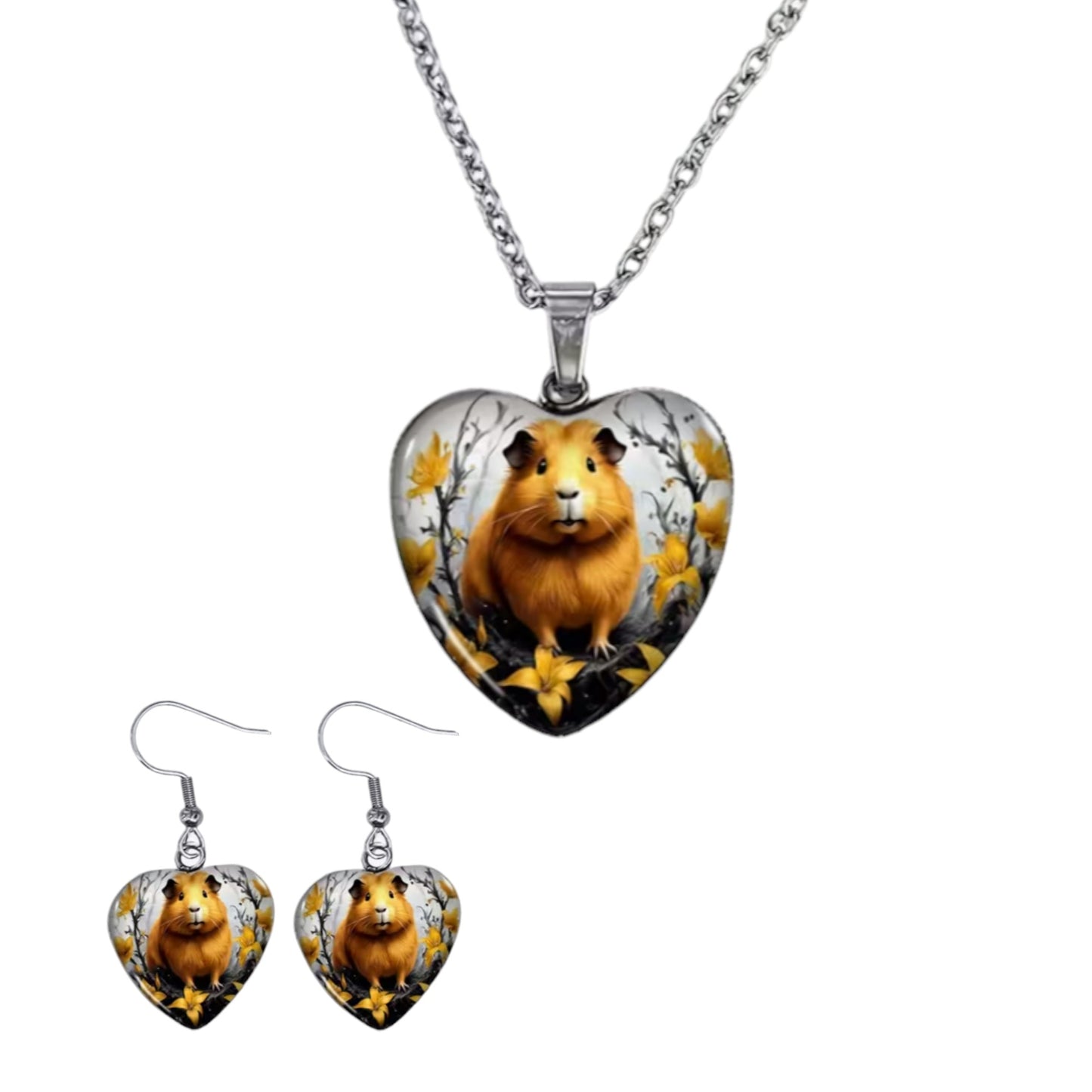 Herzmoment – 🐹💛 Meerschweinchen Schmuckset – Herz-Halskette & Ohrringe im harmonischen Design | Luxusschweine