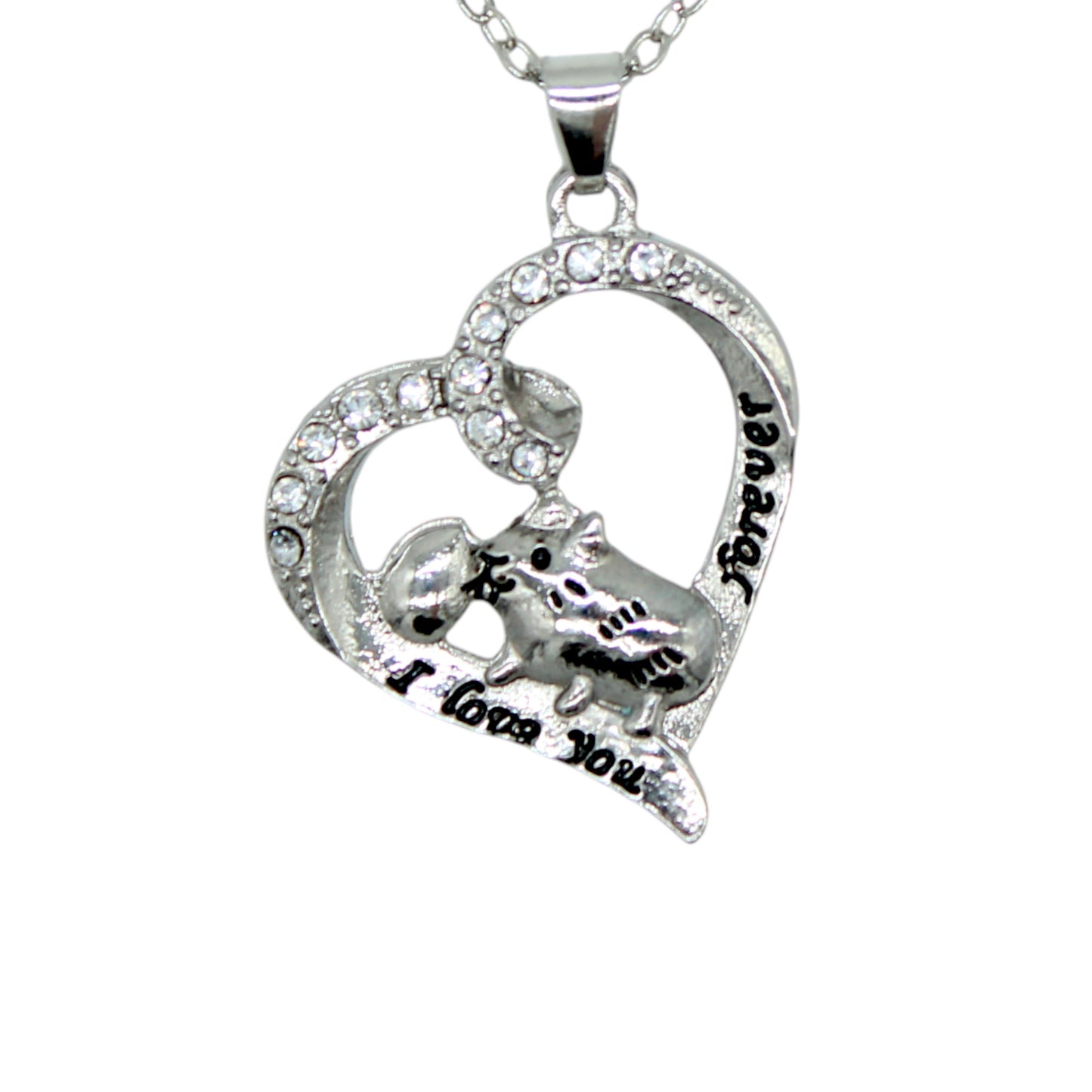 Herzmoment – 💖 Herz-Meerschweinchen Halskette „I love you forever“ – Silberfarben | Luxusschweine