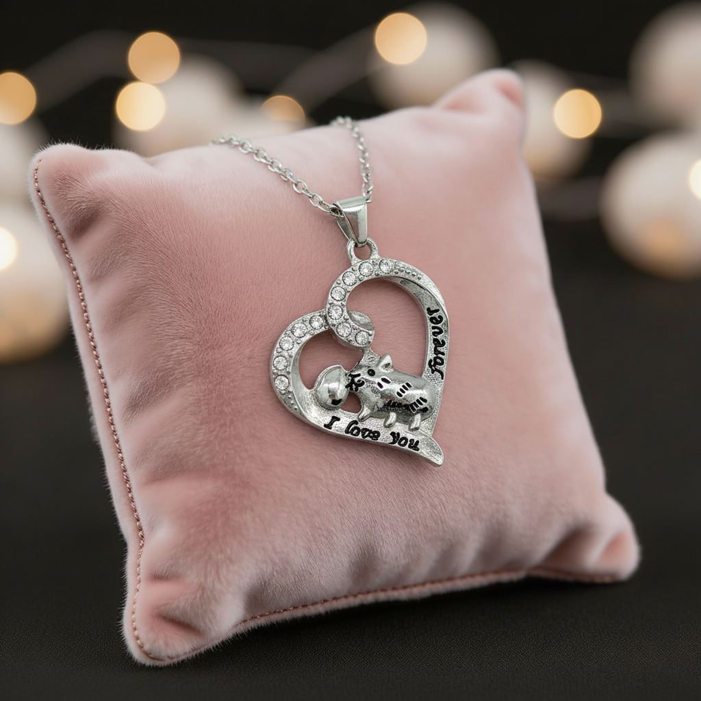 Herzmoment – 💖 Herz-Meerschweinchen Halskette „I love you forever“ – Silberfarben | Luxusschweine