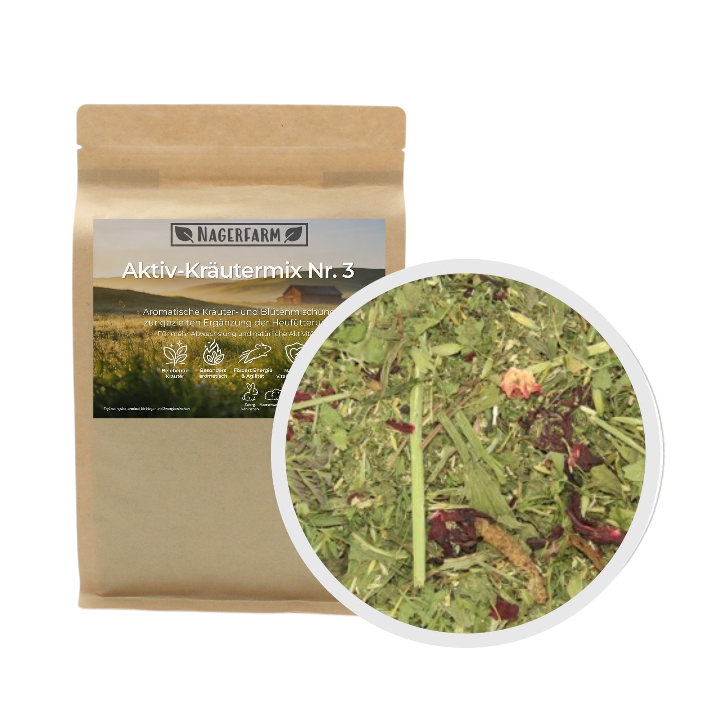 Aktiv-Kräutermix Nr. 3 – Aromatische Kräuter- & Blütenmischung für Nager & Kaninchen