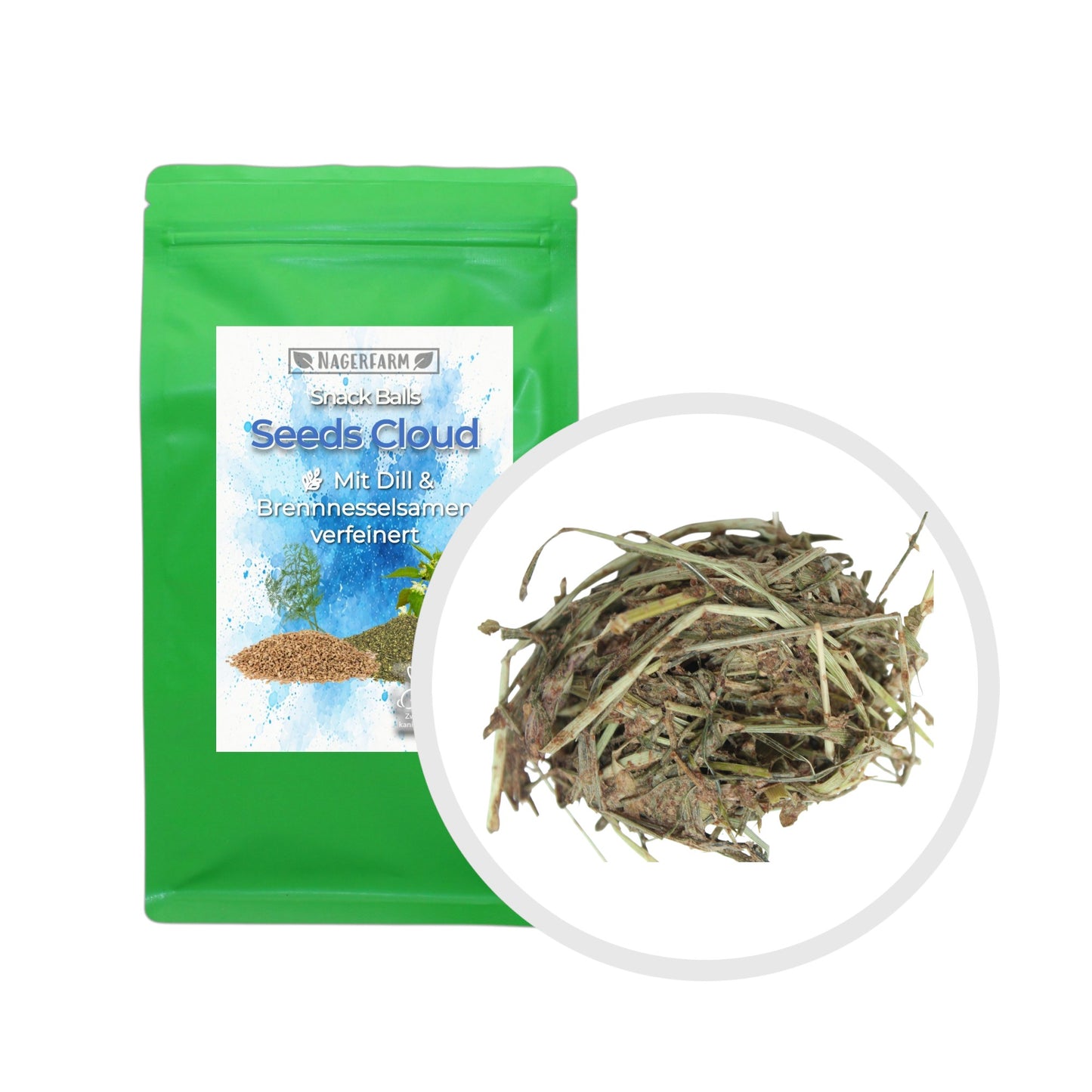 Snack Balls Seeds Cloud – Heu-Snack mit Dill & Brennnesselsamen für Meerschweinchen & Zwergkaninchen