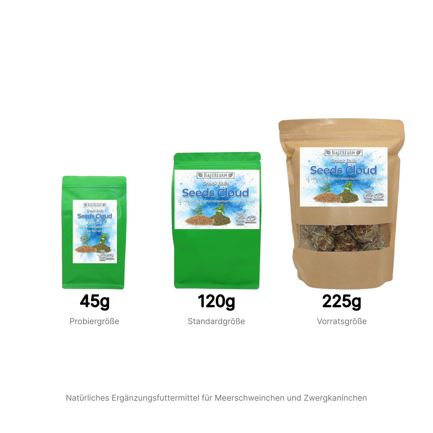 Snack Balls Seeds Cloud – Heu-Snack mit Dill & Brennnesselsamen für Meerschweinchen & Zwergkaninchen