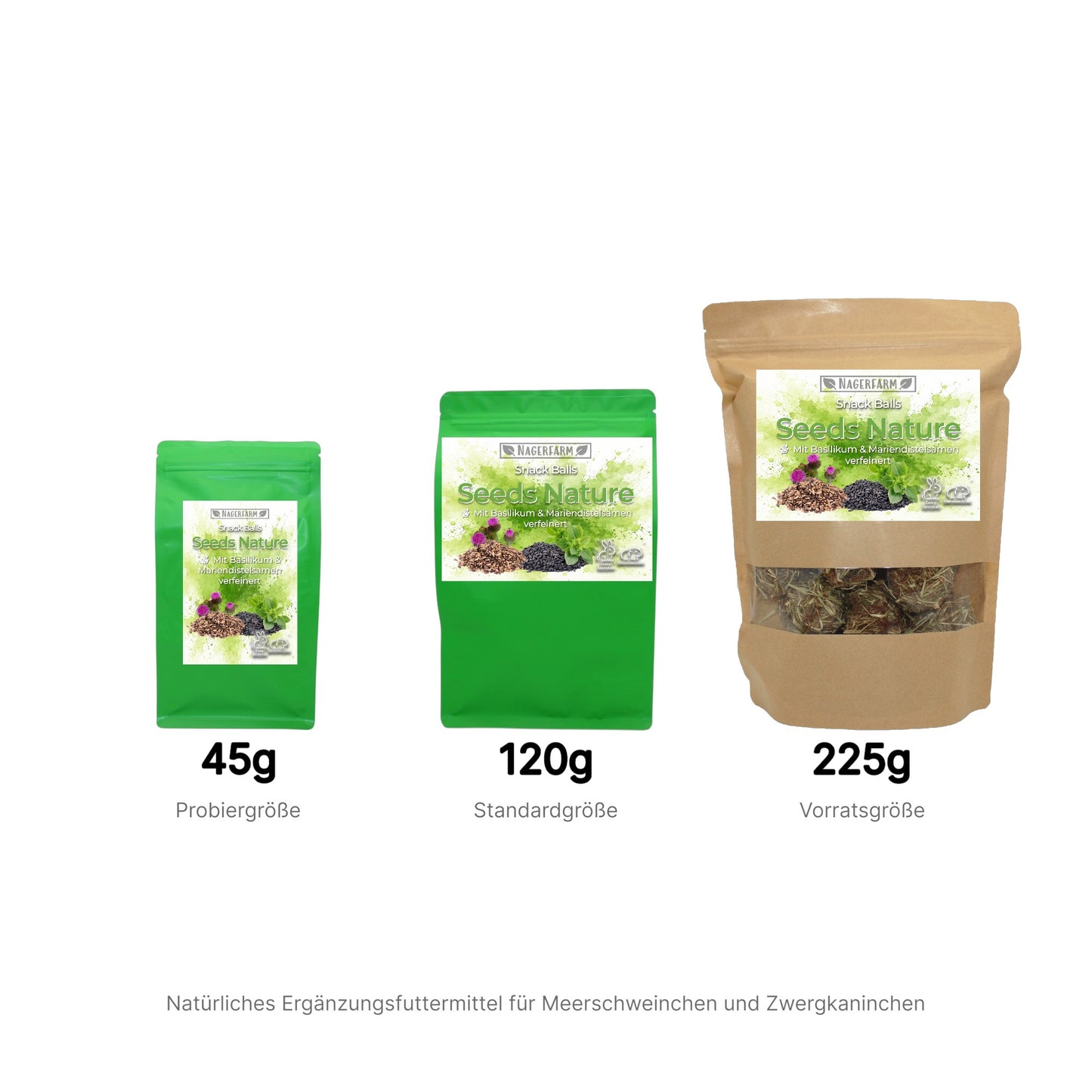 Snack Balls Seeds Nature – Heu-Snack mit Basilikum- & Mariendistelsamen für Meerschweinchen & Zwergkaninchen