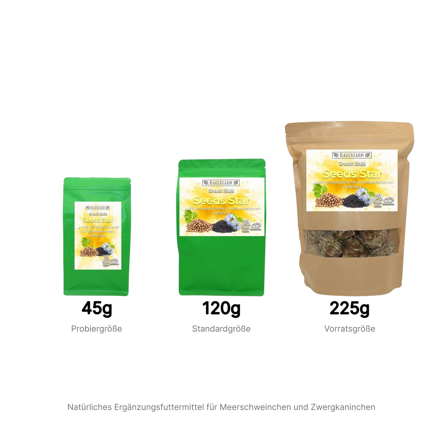 Snack Balls Seeds Star – Heu-Snack mit Schwarzkümmel & Koriandersamen für Meerschweinchen & Zwergkaninchen