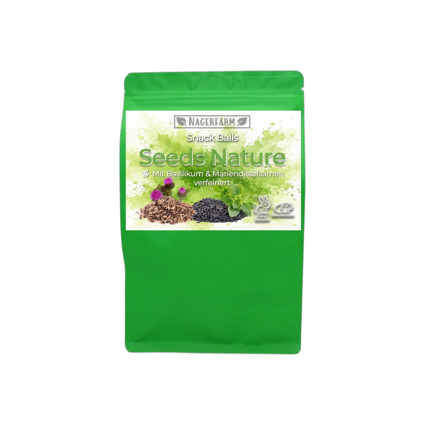 Snack Balls Seeds Nature – Heu-Snack mit Basilikum- & Mariendistelsamen für Meerschweinchen & Zwergkaninchen