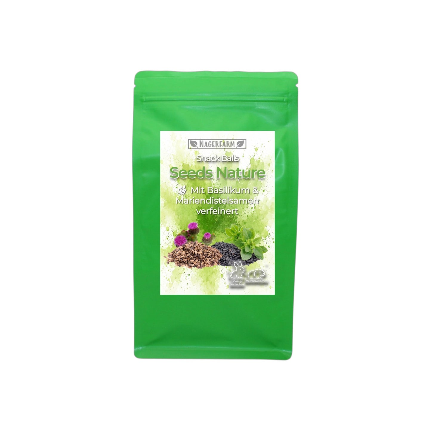 Snack Balls Seeds Nature – Heu-Snack mit Basilikum- & Mariendistelsamen für Meerschweinchen & Zwergkaninchen