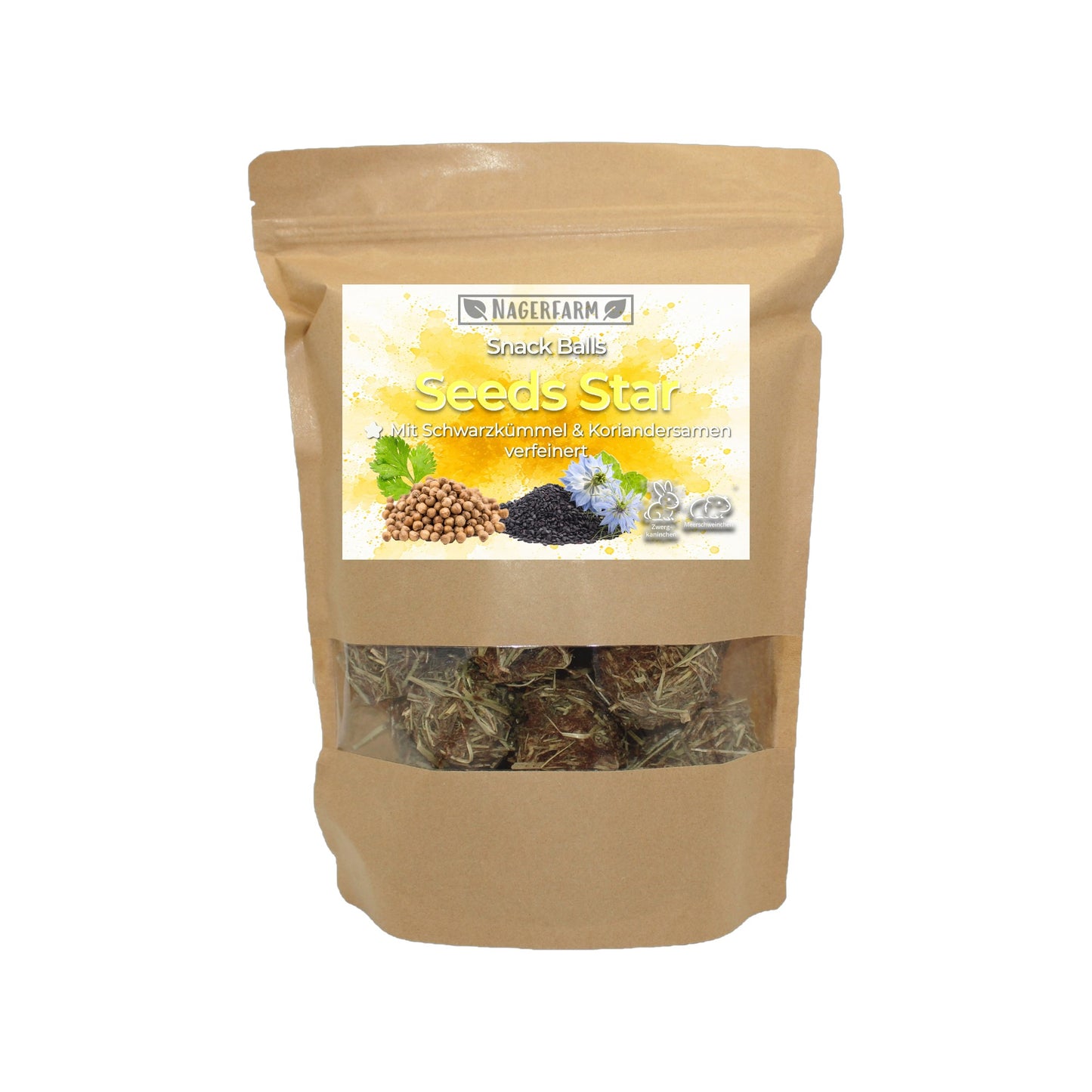 Snack Balls Seeds Star – Heu-Snack mit Schwarzkümmel & Koriandersamen für Meerschweinchen & Zwergkaninchen