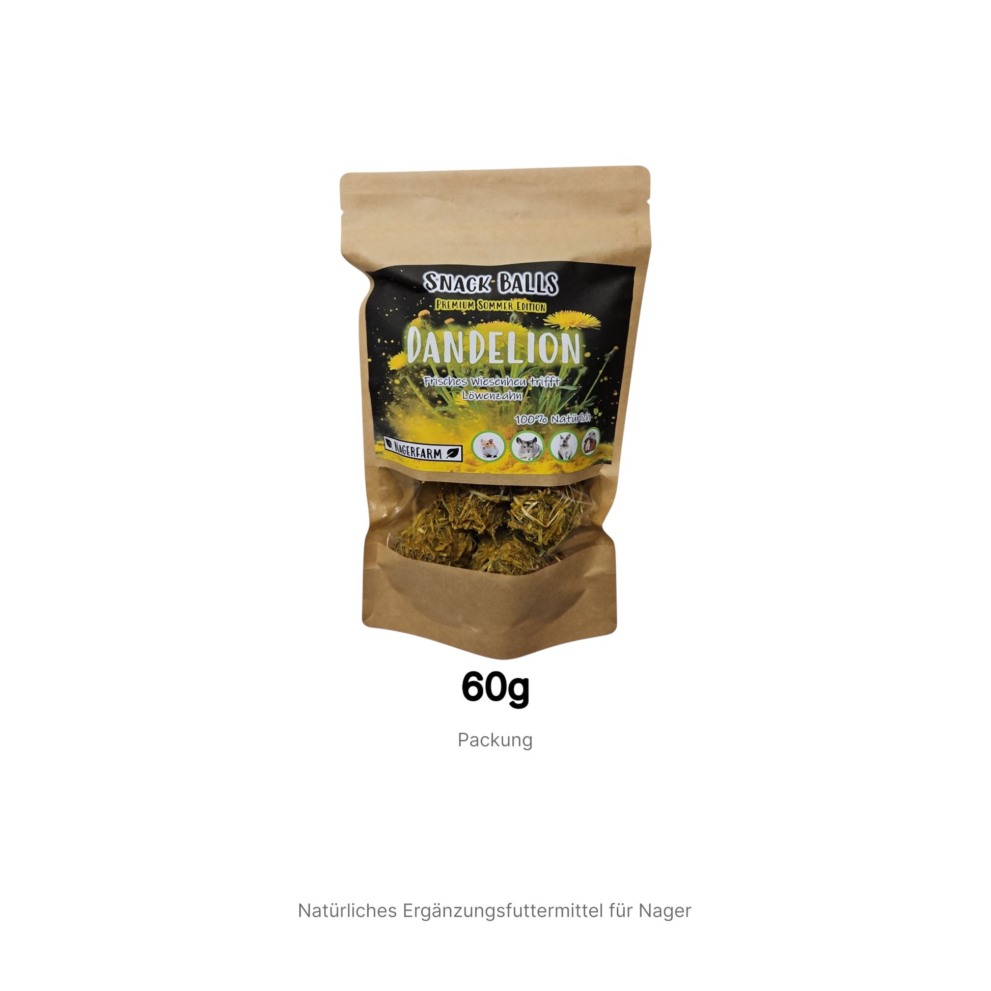 Snack Balls Premium Löwenzahn für Meerschweinchen aus Wiesenheu mit Löwenzahnblättern und Löwenzahnwurzel