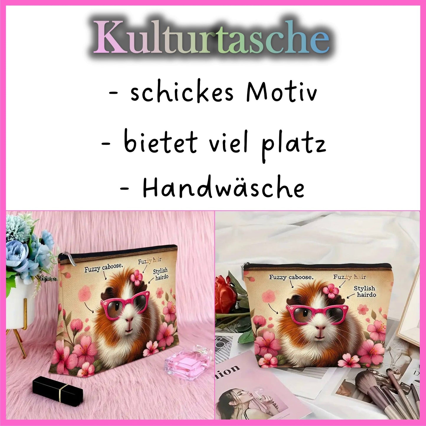 ☀️👜 Kulturtasche „Sunny“ – Meerschweinchen-Style für deinen Alltag!
