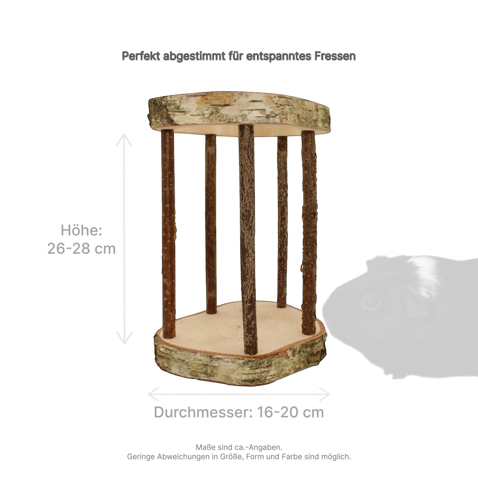 Nagerfarm Easy One natural wood hay feeder with wide-set bars for guinea pigs and rabbits. Height 26-28cm, diameter 16-20cm.