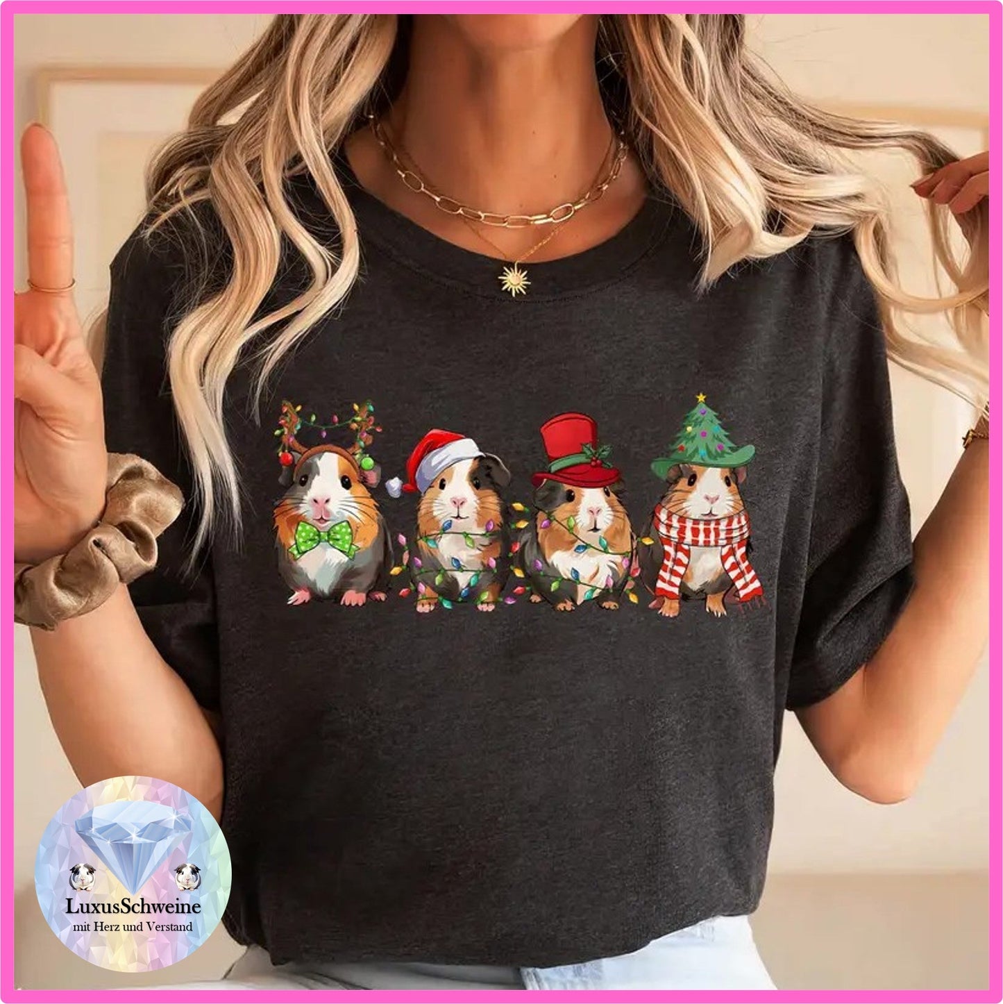 👕 T-Shirt "Christmas - 4 Guinea Pigs" - For everyone who wants to celebrate their love for guinea pigs